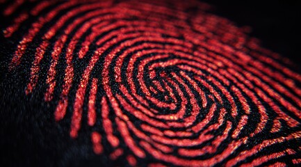 Close-up of a red fingerprint on a dark surface