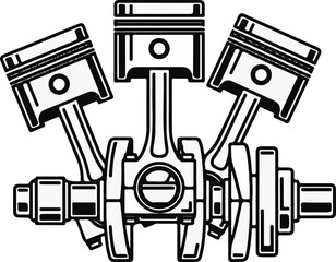 Vector art of engine pistons and crankshaft isolated on white background