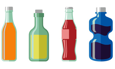 Bottles Vector Illustration: Collection of Four Variously Shaped Bottles 
