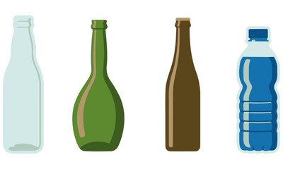 Bottles Vector Illustration: Collection of Four Variously Shaped Bottles 