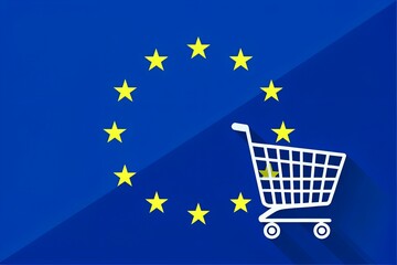 European E-commerce and Online Shopping, EU Flag with Cart