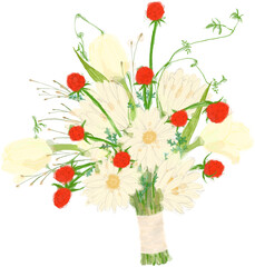 White flowers bouquet watercolor illustration (꽃다발 부케)