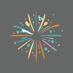 Colorful hand-drawn firework burst illustration for celebration and festive events. Abstract doodle graphic icon for party invitations and greetings.