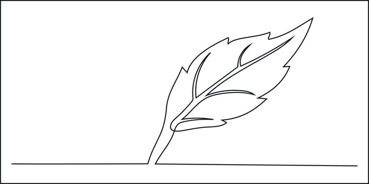 Leaf continuous one line drawing and minimalist style isolate outline vector icon