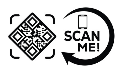 Scan QR code icon. Digital scanning qr code. QR code scan for smartphone. Scan Here text on top of the qr code