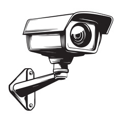 A stark black silhouette of a modern CCTV security camera