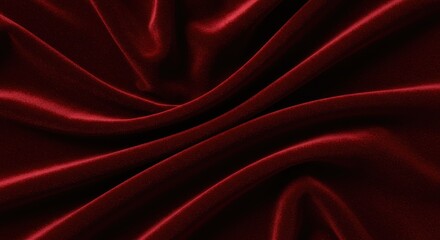Obraz premium Red velvet cloth featuring gentle ripples and smooth curves, offering a rich, elegant texture perfect for luxury fashion or wallpaper design. High-definition red fabric with soft, flowing folds. 