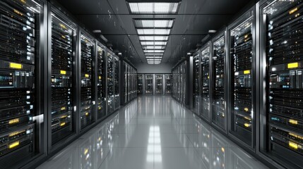Elegant photo of server rack in a data center.