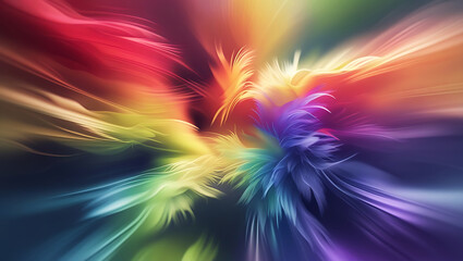 Vibrant Abstract Color Explosion with Swirling Rainbow Streaks, Luminous Ethereal Glow, Dreamlike Painterly Style, Dynamic Energy Burst, Centered Soft Focus Composition with Warm Light