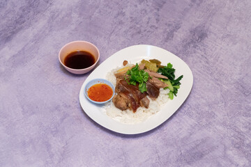 Stewed pork leg on rice