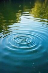 Serene ripples spreading across a calm pond's surface, sunlight reflecting off the gentle waves Perfect for nature, tranquility, and relaxation themes , calm, landscape, vibrant