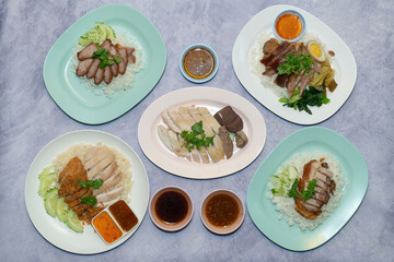 sliced Hainan-style chicken with marinated rice