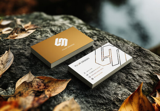Two Business Card Stacks In A Natural Environment Mockup