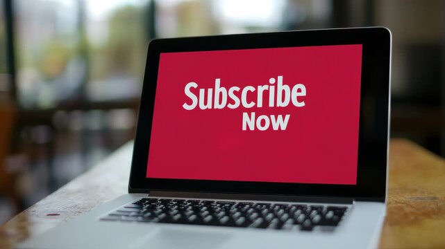 Laptop screen with "Subscribe Now" text in red, encouraging sign-up