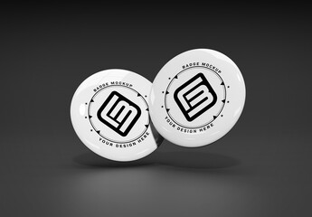 Two Button Badges Mockup Floating on Black