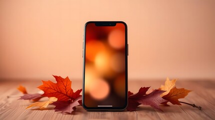 Autumnal Mobile Phone Display with Falling Leaves