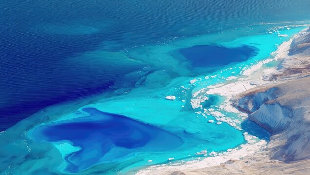 Aerial view of turquoise coastal waters