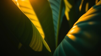 Close-up of lush tropical leaves showcasing vibrant green textures and natural details. Exotic, fresh, and calming foliage perfect for nature-inspired designs and backgrounds
