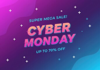 Cyber monday sale promotion with vibrant colors and plus symbols
