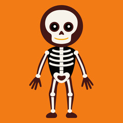 Cute Cartoon Skeleton on Orange Background