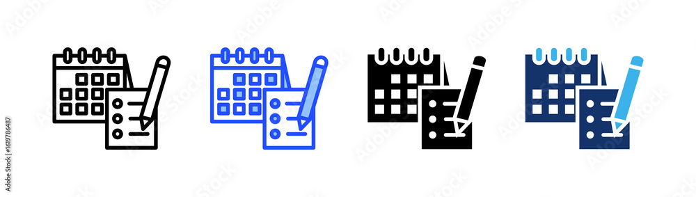 Poster daily planner icon collection with multiple styles