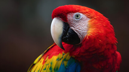 Obraz premium Close-up of Colorful Macaw Parrot with Red and Yellow Feathers