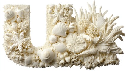 Obraz premium Sculpted letter U formed from various off-white marine life textures