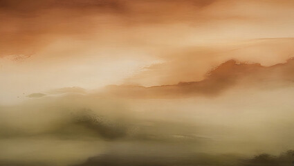 Abstract Watercolor Painting with Flowing Organic Shapes in Earthy Ochre, Terracotta, and Beige Tones, Featuring Moss Green and Rose Blush Accents, Soft Lighting, Tranquil Natural Composition