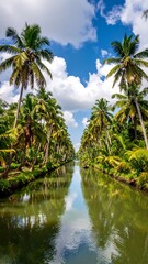Obraz premium Lush canal lined with palm trees
