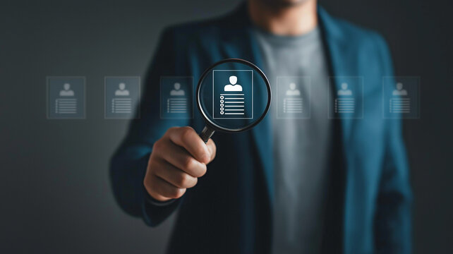 Hr, HRM, Human resources management concept. Check resume, Screening employee information, job applicants, Employees must complete the online survey form, answer the test questions.