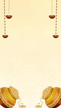 Diwali Dhanteras Flowing Gold Coins from Pot Vertical Motion Background