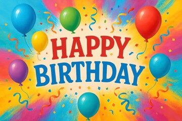 Celebrate a vibrant birthday with cheerful balloons and confetti for a bright, joyous occasion