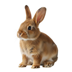 Fototapeta premium A young, healthy brown rabbit with soft, fluffy fur and perked ears sits attentively on a transparent studio background, captured in a clean, high-end product photograph with diffused lighting,