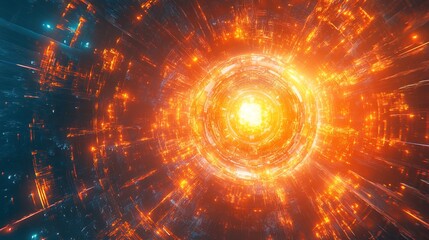 Obraz premium Abstract Futuristic Tunnel with Glowing Light Energy Portal Sci-Fi Concept