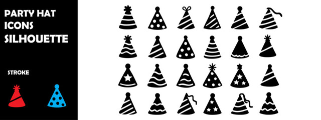 Party Hat Icon Silhouette Vector Set – Celebration, Birthday & Festive Accessory