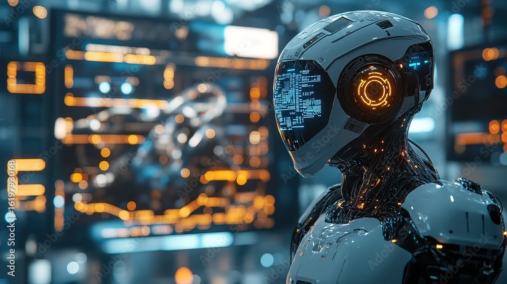 Poster futuristic robotic ai cybernetic humanoid technology advanced machine artificial intelligence