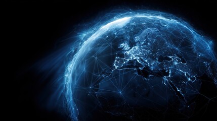 Abstract digital blue planet Earth with a global network and connectivity concept, data transfer on the internet from one point to another.