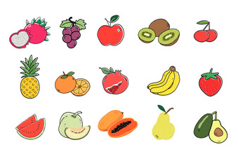 Vector icons of various fresh fruits