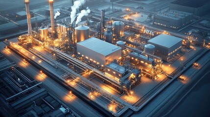 Aerial Industrial Complex Featuring Power Plant, Oil Refinery and Chemical Facility