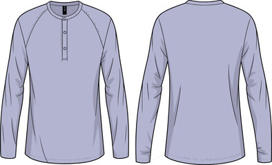 Kids’ long-sleeve shirt vector front and back view with round neck, buttoned placket, and minimal stitch detailing