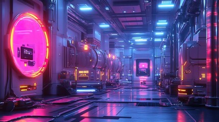 Futuristic Lit Laboratory Interior Sci-Fi Environment Research Facility Background