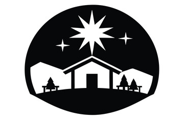 simple nativity star vector icon glowing above sil
