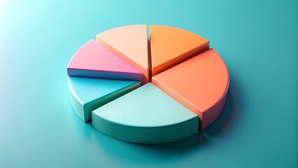 Obraz premium Colorful 3d pie chart with distinct segments, representing data analysis and business growth in a modern, abstract style