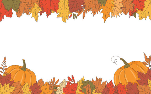 Autumn frame with pumpkins and fall leaves border, transparent background template, ideal for Thanksgiving, seasonal greeting cards, or invitations.