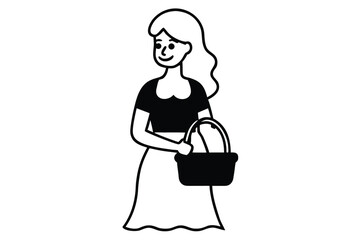 Simple line drawing of a woman holding a basket