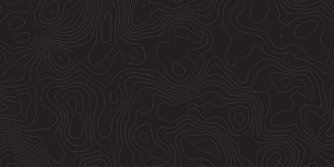 "Dark topographic contour line background with abstract elevation map pattern. Ideal for modern, tech, military, or geographic design themes. Clean vector-style mapping texture on black"