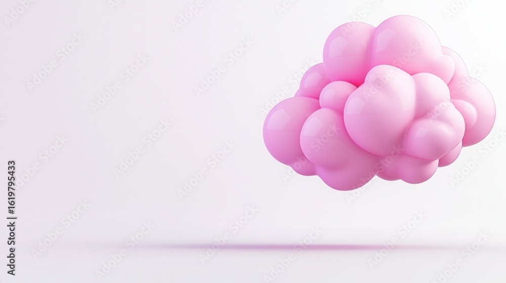 Aufkleber pink fluffy cloud levitating against pristine white backdrop, rendering soft geometric forms suggest