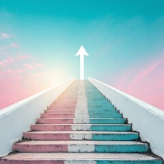 White Upward Arrow on Pastel Gradient Background