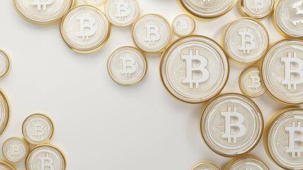 Golden Bitcoin Crypto Coin Currency on White Backdrop Digital Asset Investment