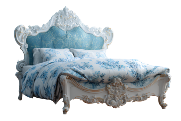 White and blue bed, Rococo style, transparent background.